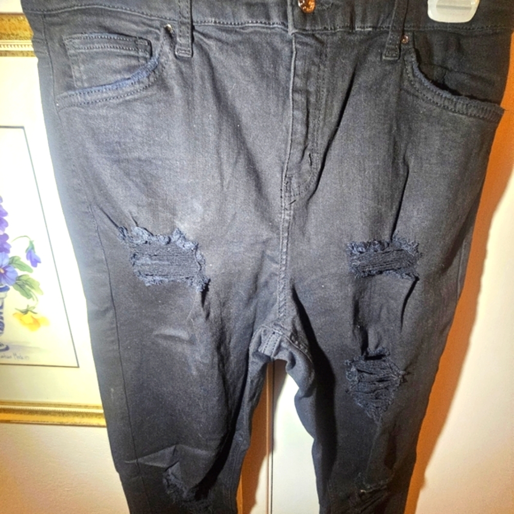 Topshop Moto Jamie Jeans Black Skinny Stretch Distressed 34x30 - Picture 4 of 4
